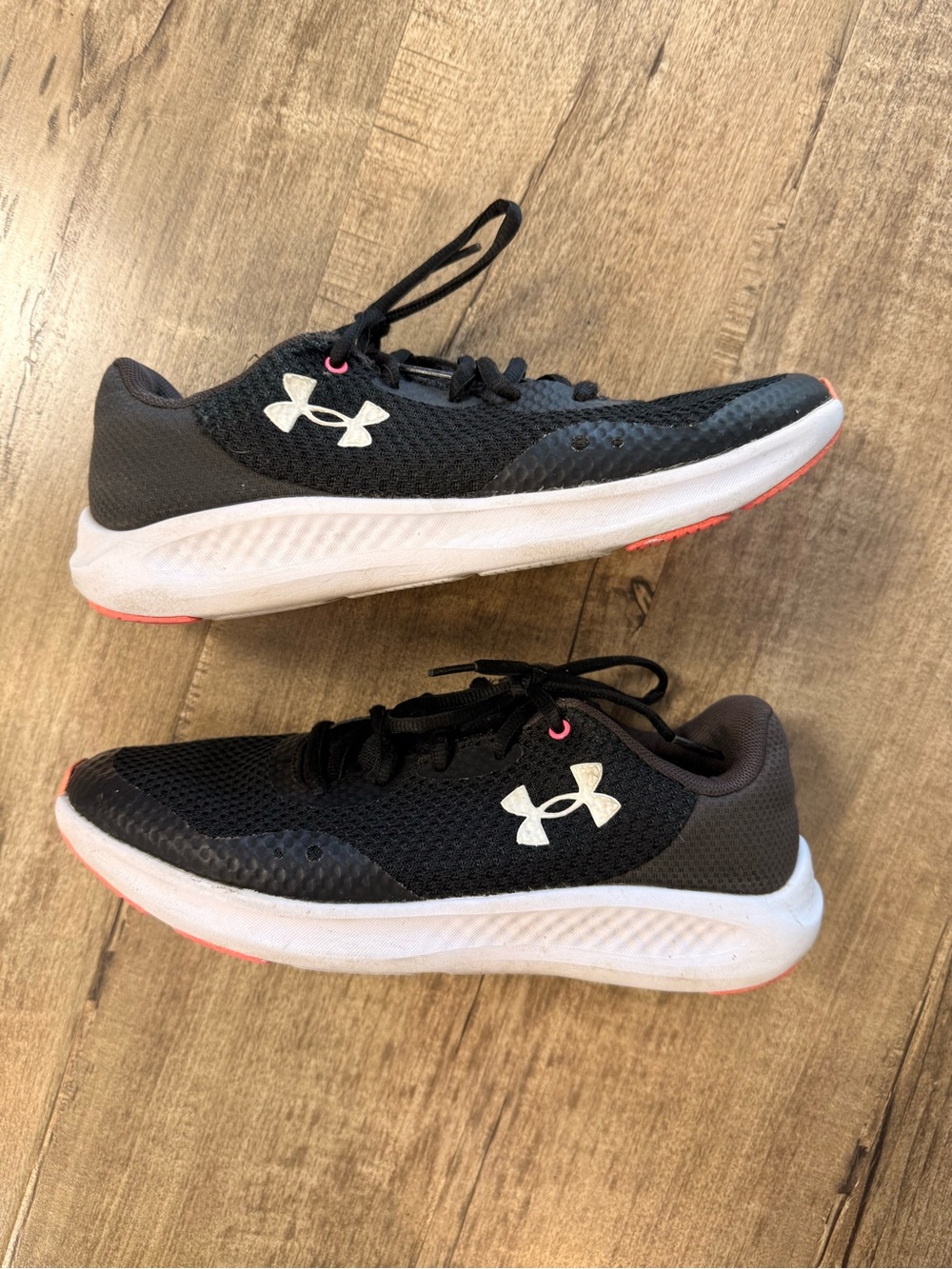 Under Armour Black Athletic Sneakers with White Logo and Pink Accents